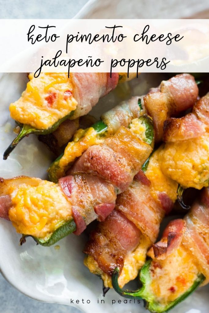 These keto jalapeño poppers are not your average keto snack. Pimento cheese steals the show in this 3 ingredient keto jalapeno popper recipe.