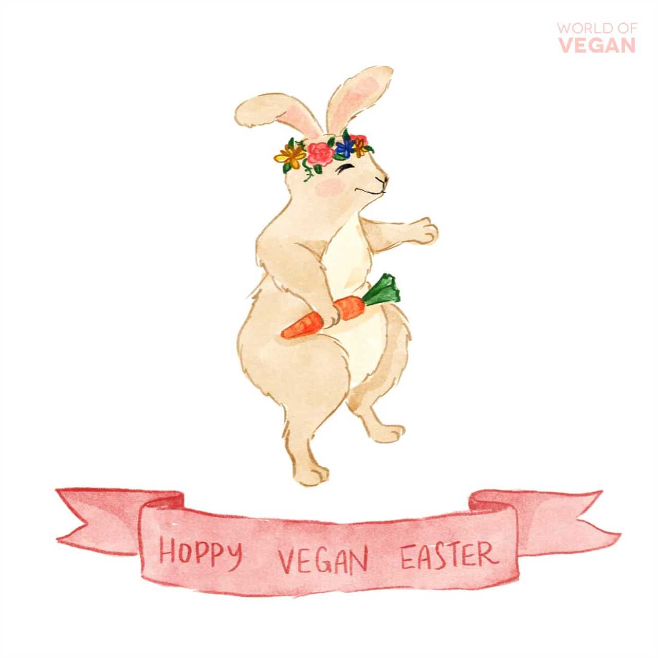 Vegan Easter Bunny in a Flower Crown art illustration that says hoppy vegan easter