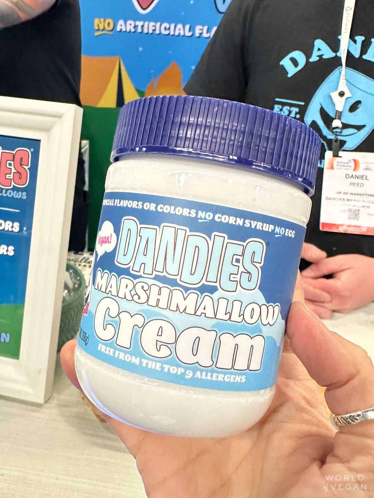 A jar of Dandies brand vegan marshmallow cream.
