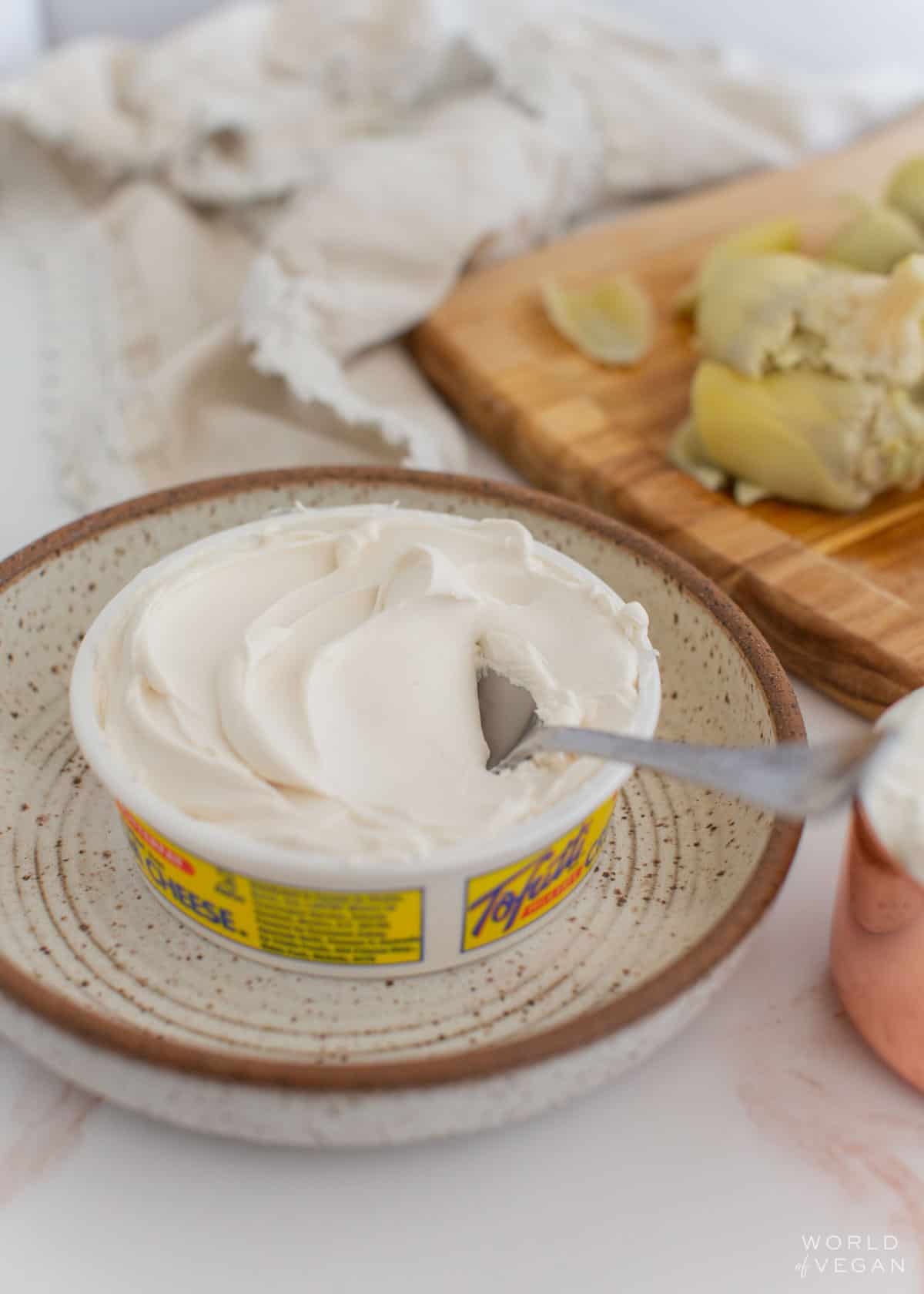 open container of tofutti vegan dairy free cream cheese