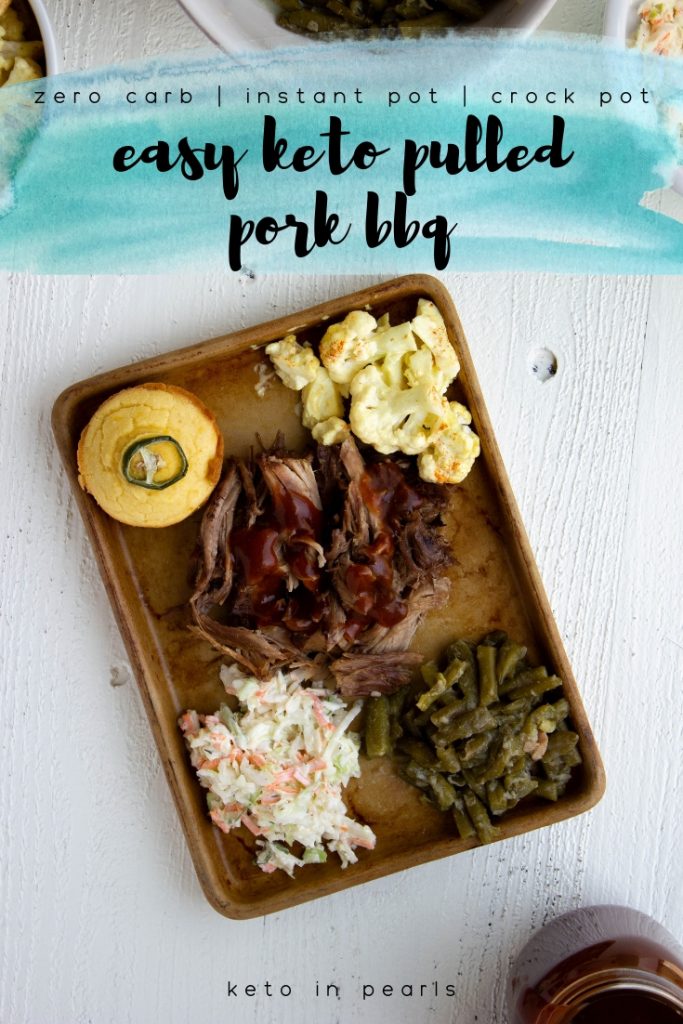 Only 5 ingredients are needed to make this easy keto pulled pork bbq. This zero carb bbq can be made in your Instant Pot or Crock-Pot.