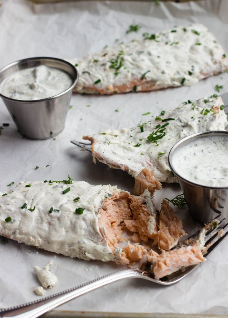 Keto sheet pan salmon that's less than 200 calories and 1 carb per serving.