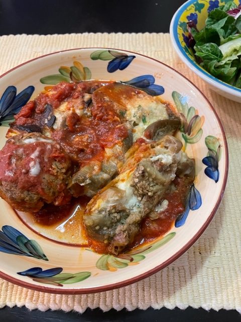 Eggplant Rollatini and Meatballs