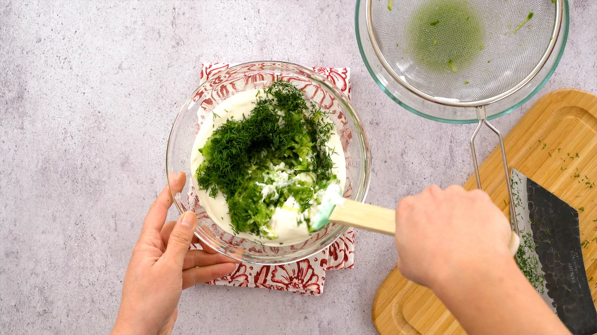 mixing ingredients in glass bowl