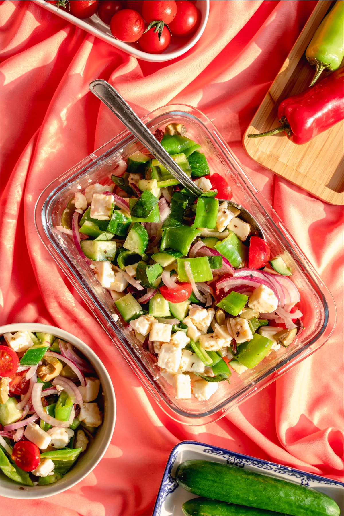 Salad in a glass bowl.