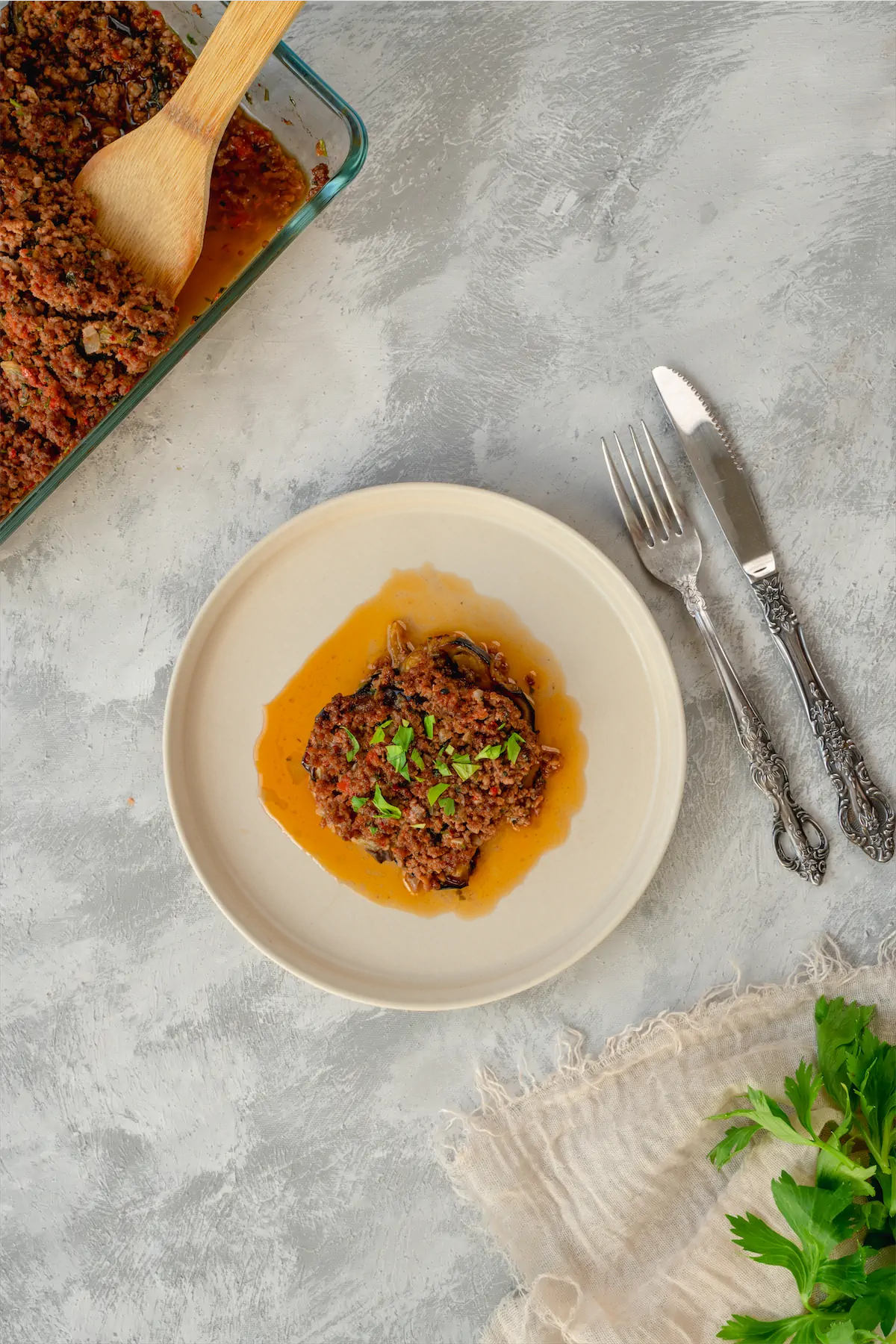 Moussaka recipe served on a plate,