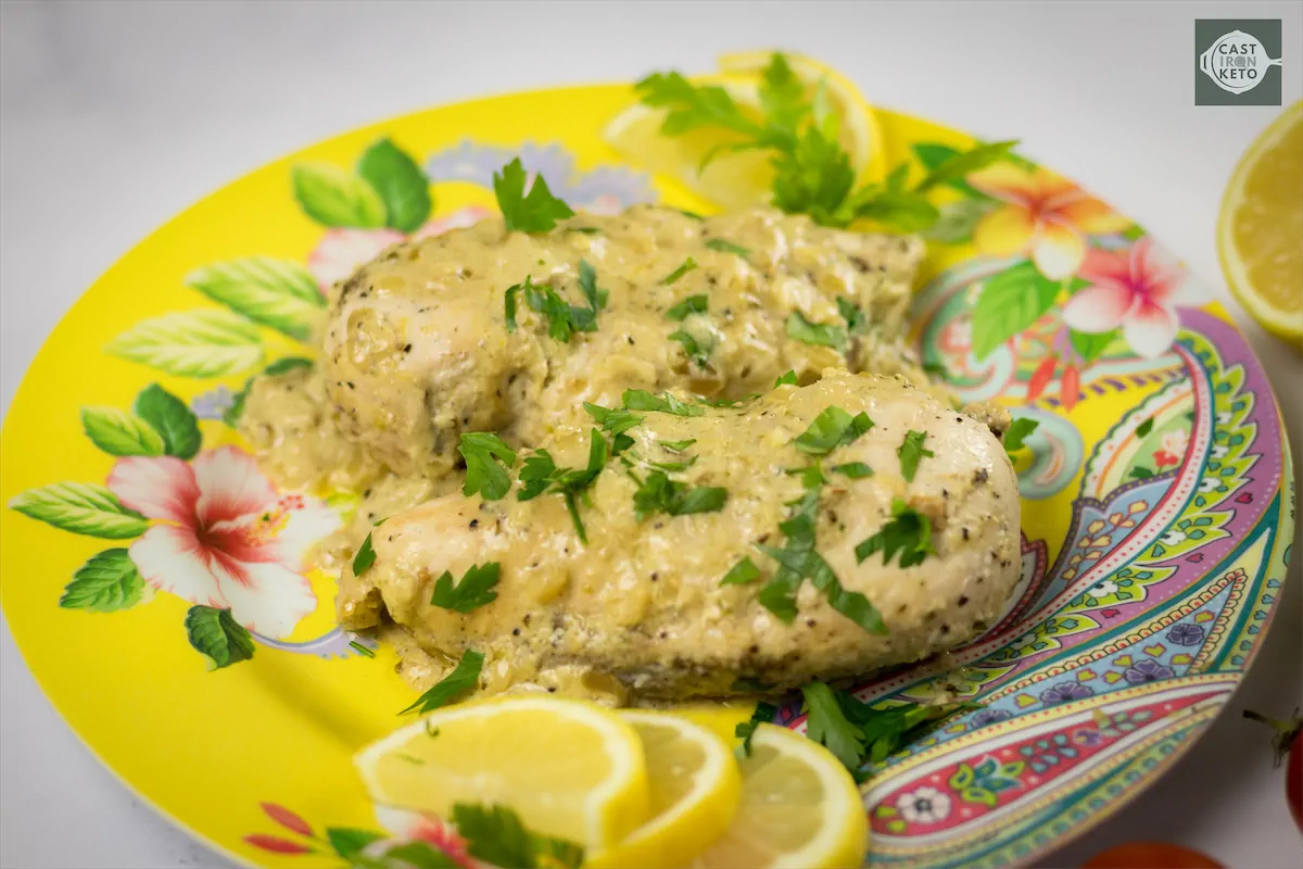 Keto chicken recipe served on a plate.