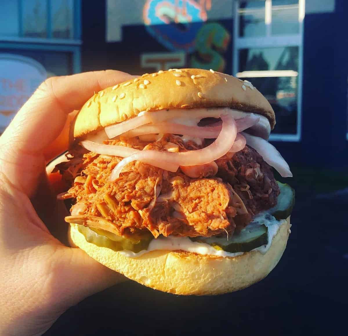 A vegan jackfruit brisket sandwich at Off the Griddle in Portland.