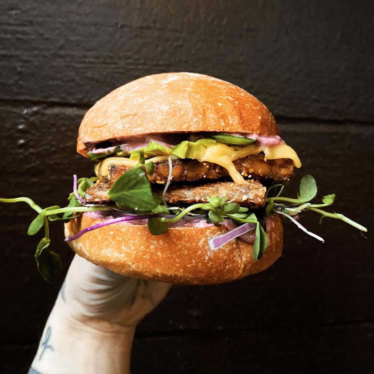 A spicy tempeh sandwich from The Bye and Bye in Portland.