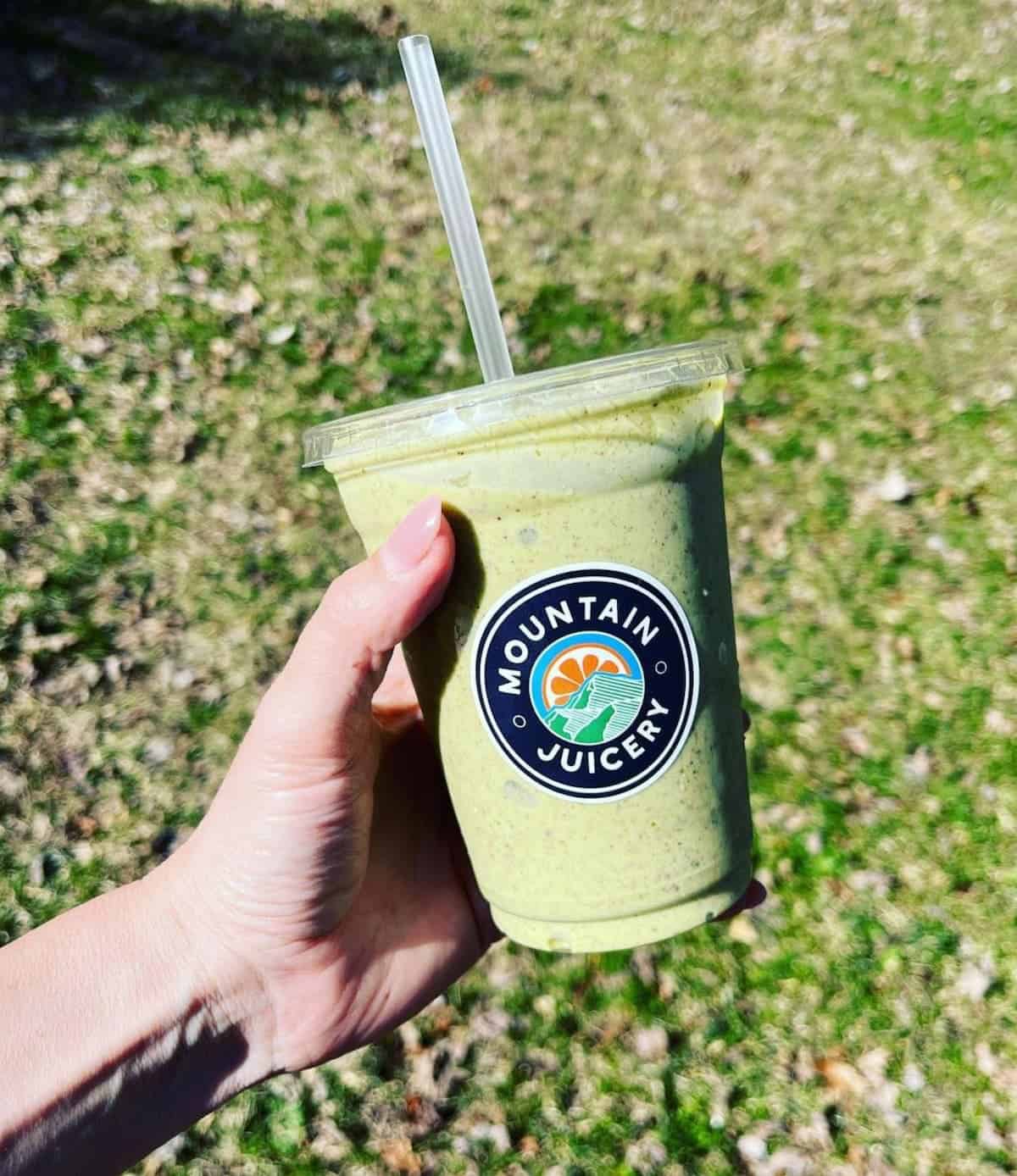 An almond butter crunch smoothie from Mountain Juicery in Asheville.