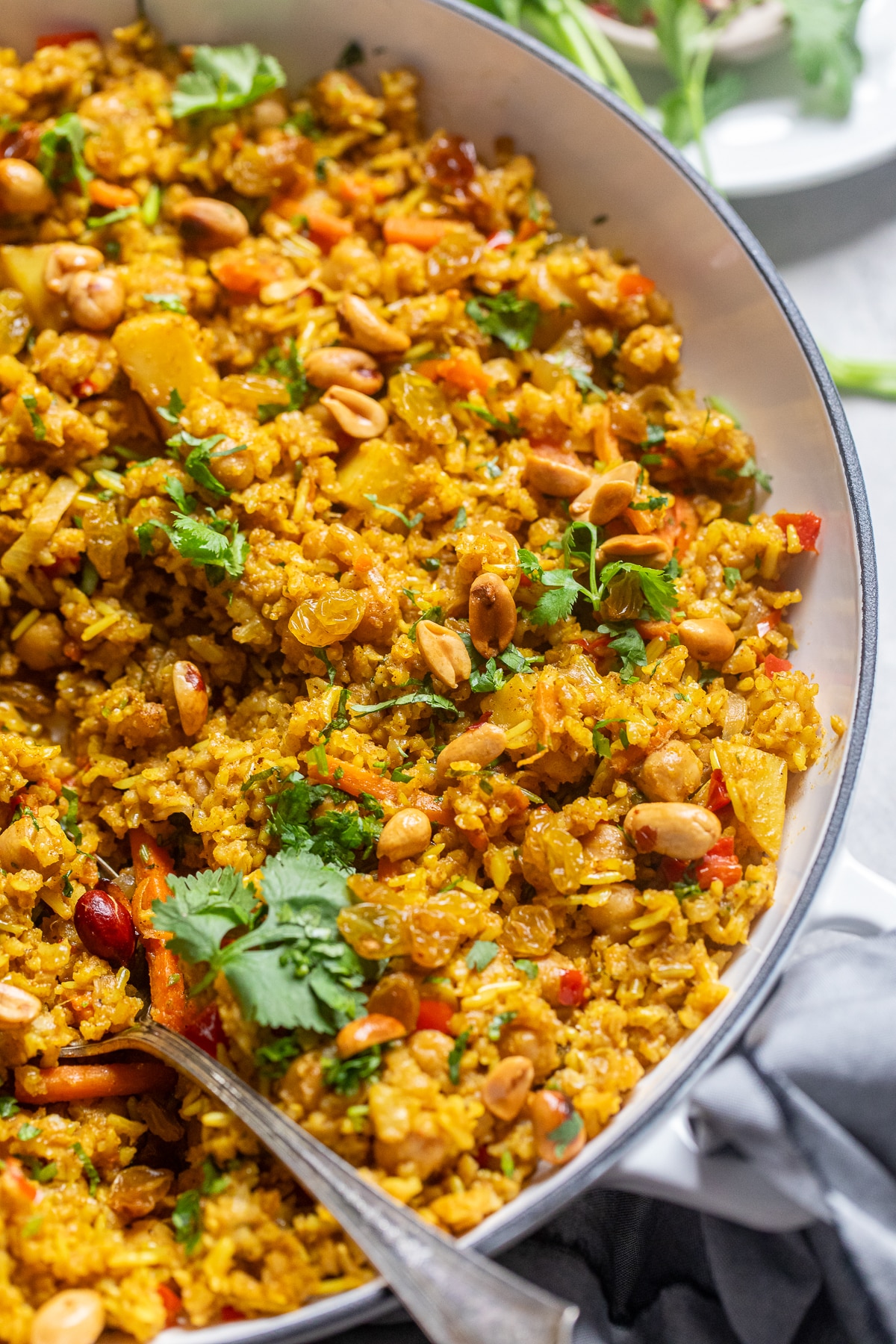 closed up of vegetable biryani.