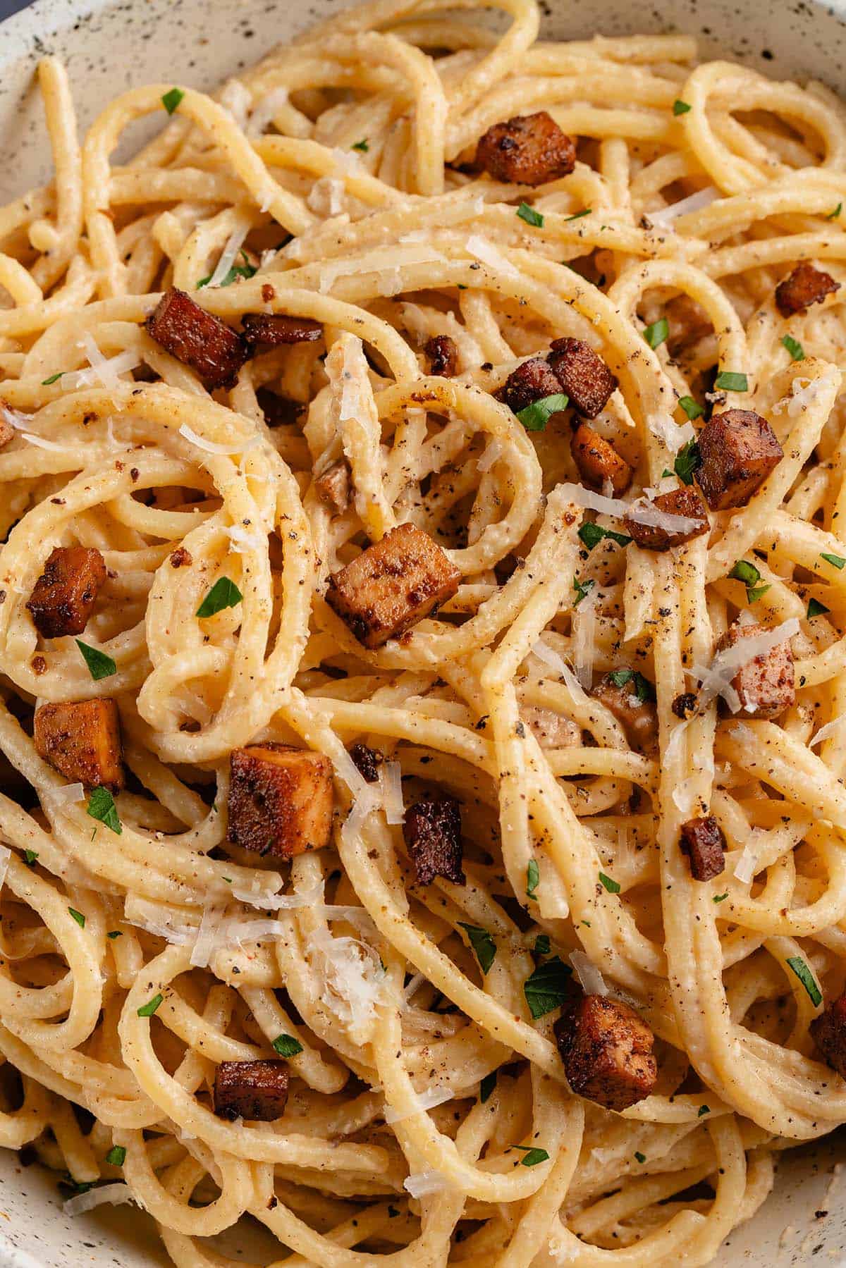 close up photo of Easy Vegan Carbonara