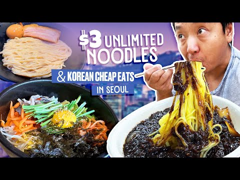 🍜 $3 UNLIMITED Jajangmyeon Noodles & $6 KOREAN BUFFET | The Best CHEAP EATS in Seoul South Korea