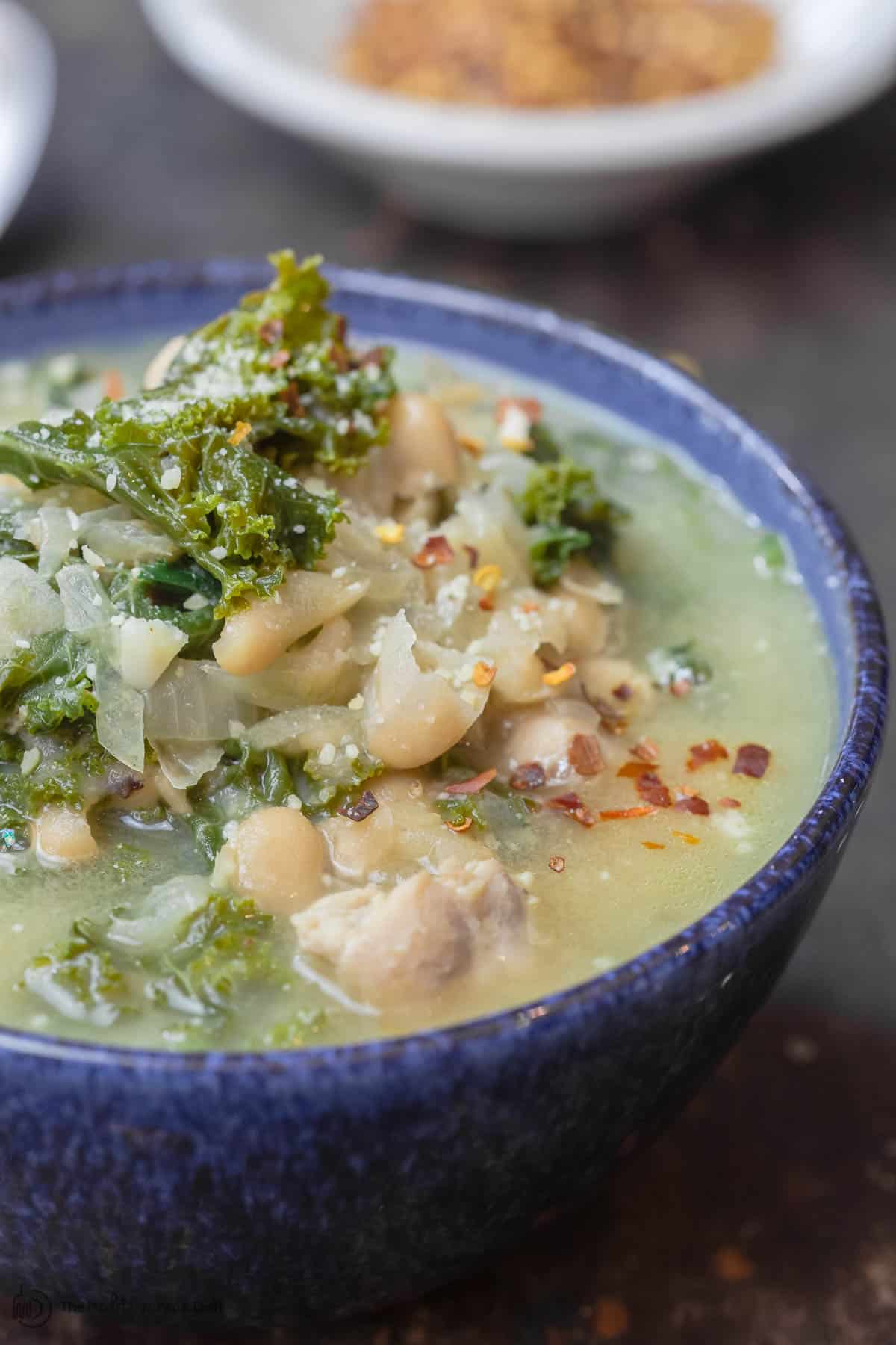 White Bean and Kale Soup served in bowl