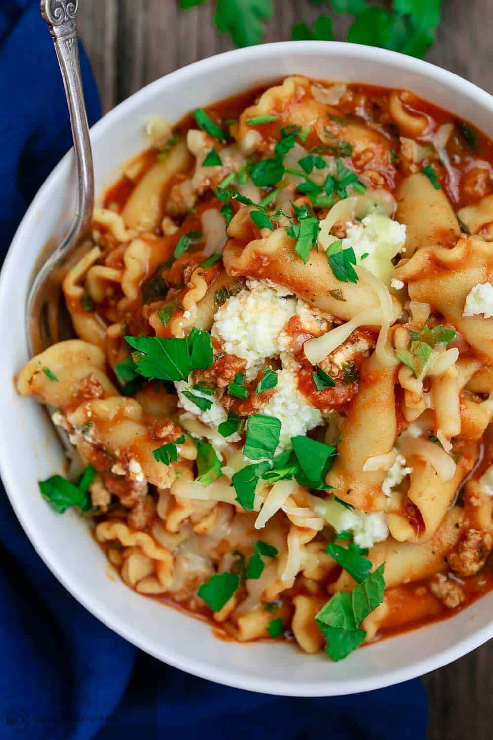 Turkey Lasagna Soup Served In a Bowl