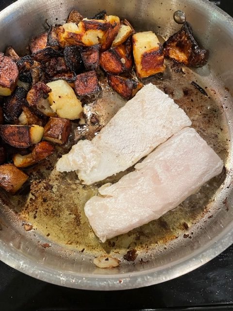 Mediterranean Style Sea Bass with Crispy Potatoes, Artichokesand Herbs