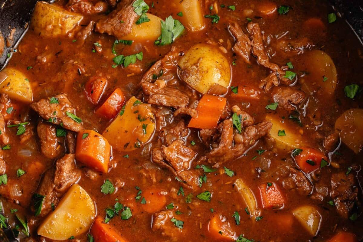 close up of vegan beef stew