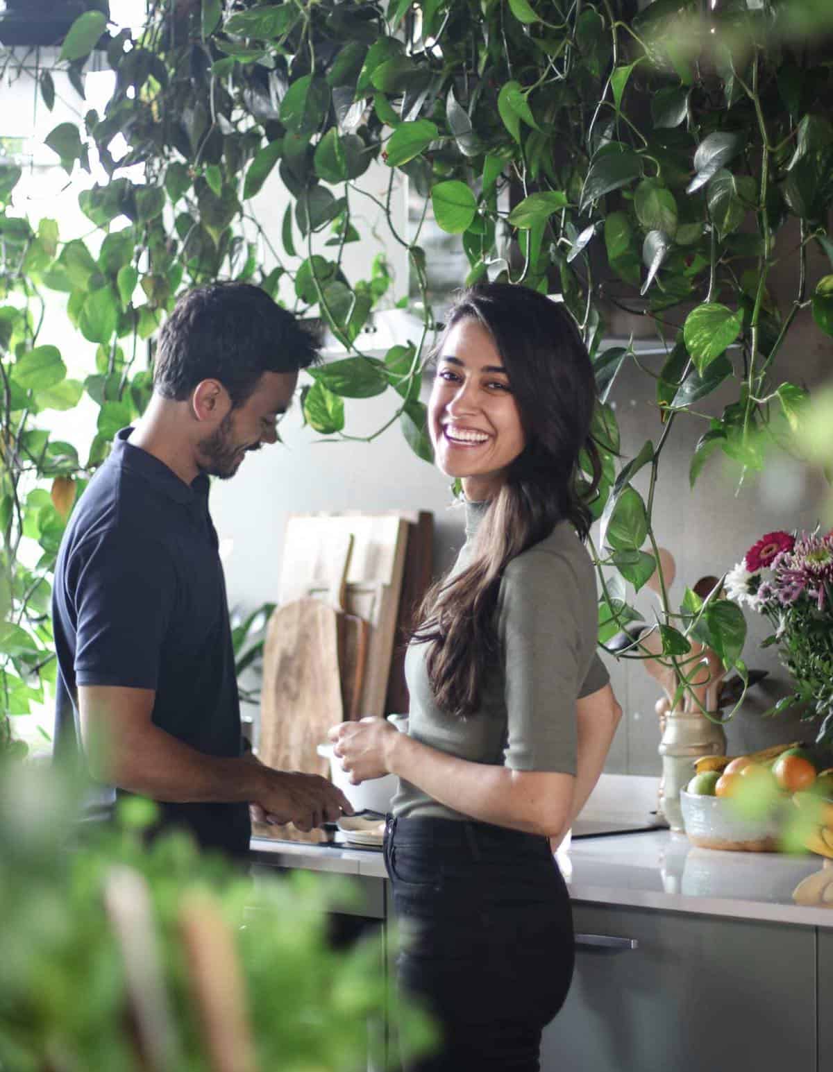 The plant-filled kitchen of vegan blogger of Pick Up Limes. 