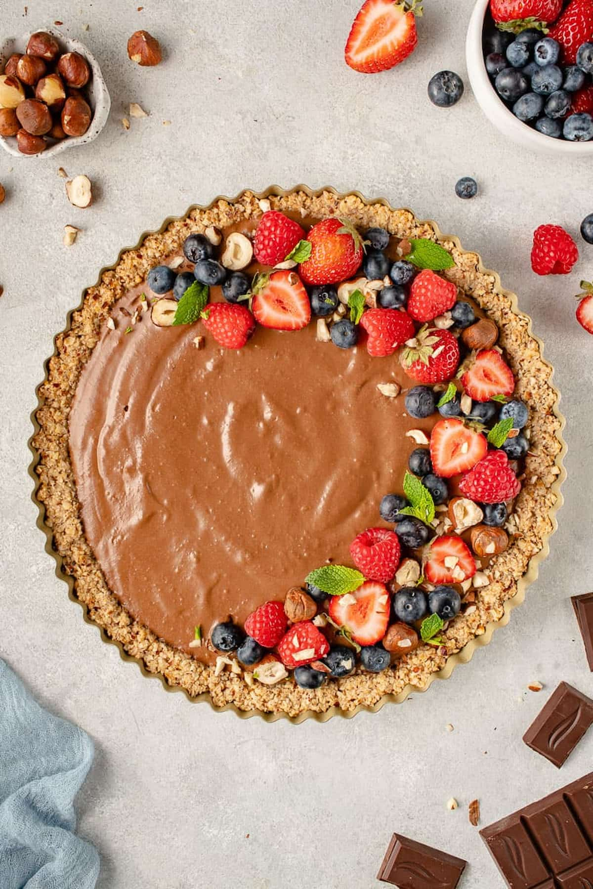 A vegan chocolate pumpkin mousse tart.