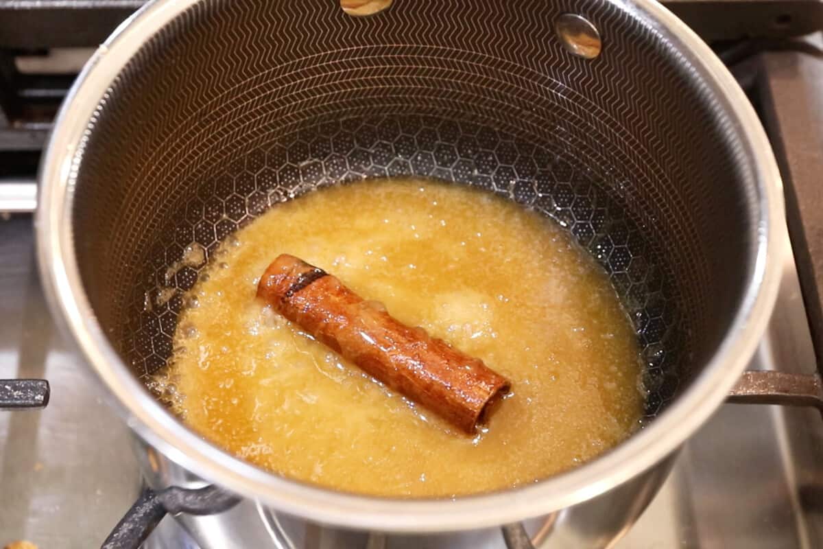 step by step: vegan butter and cinnamon in a pot