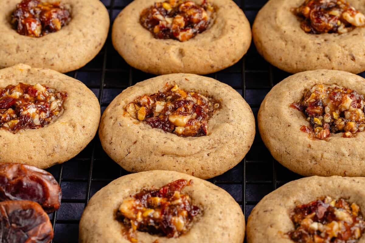 up close image of baklava cookies on a cooling rack