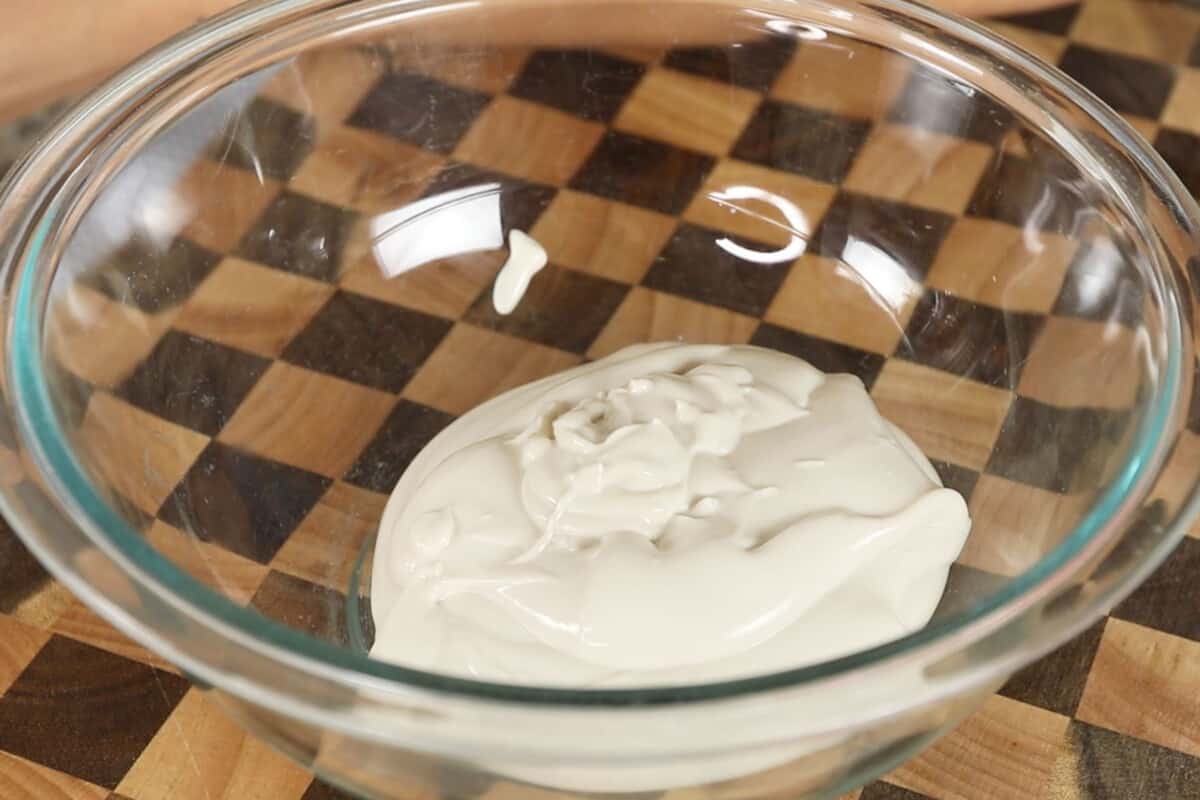 vegan greek yogurt in large glass bowl