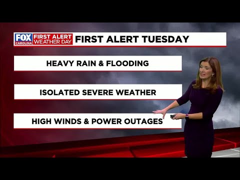 First Alert Weather Day Tuesday for heavy rain, high winds, and isolated severe weather