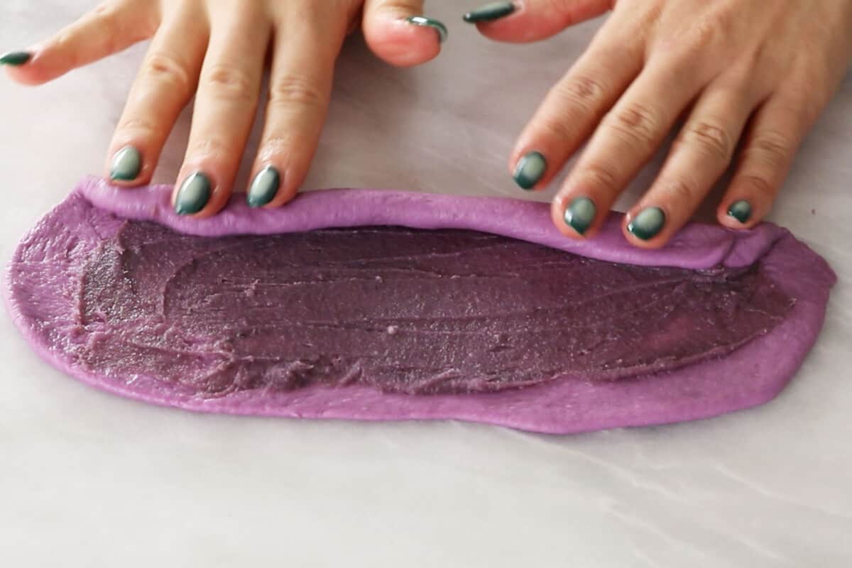 how to roll ube ensaymada brioche bread dough