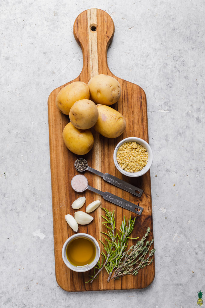 Ingredients to make Crispy Garlic and Herb Smashed Potatoes