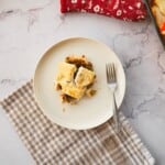 Keto cottage pie served on a plate with a fork.