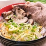 Homemade keto-friendly Japanese beef ramen in a bowl.