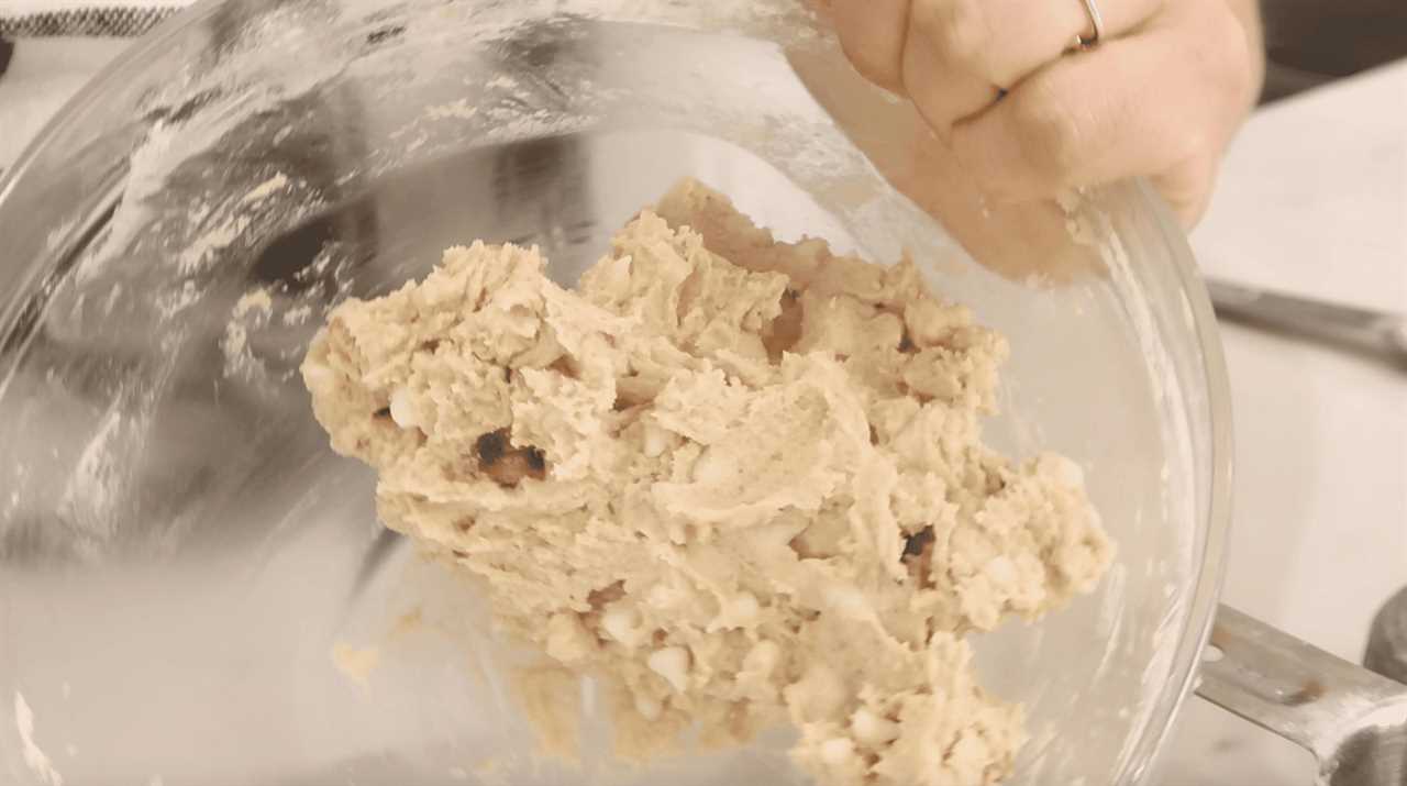 macadamia nut cookie dough in a mixing bowl