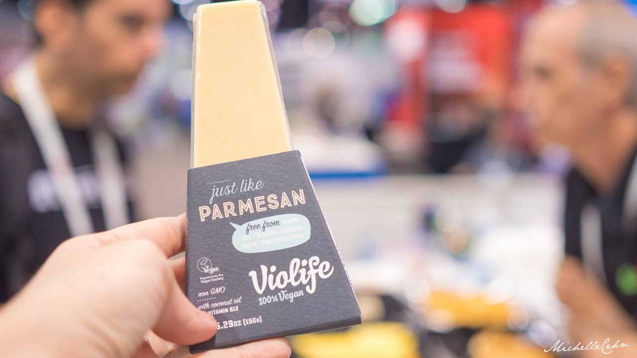 Violife vegan parmesan chesse wedge block at the Natural Products Expo West. 