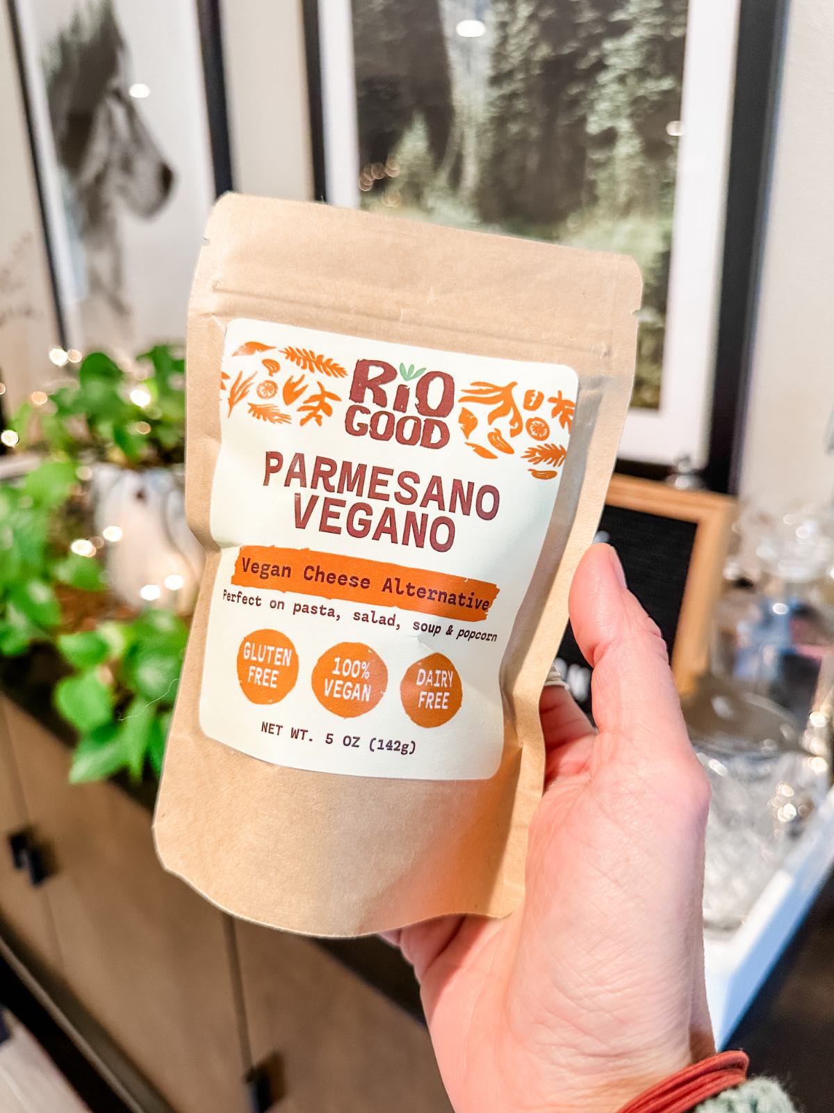 A package of Rio Good brand vegan parmesan called Parmesano Vegano. 