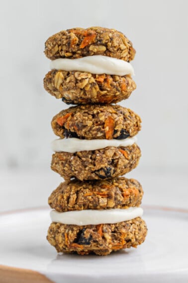 front photo stacked carrot cake cookies featured image