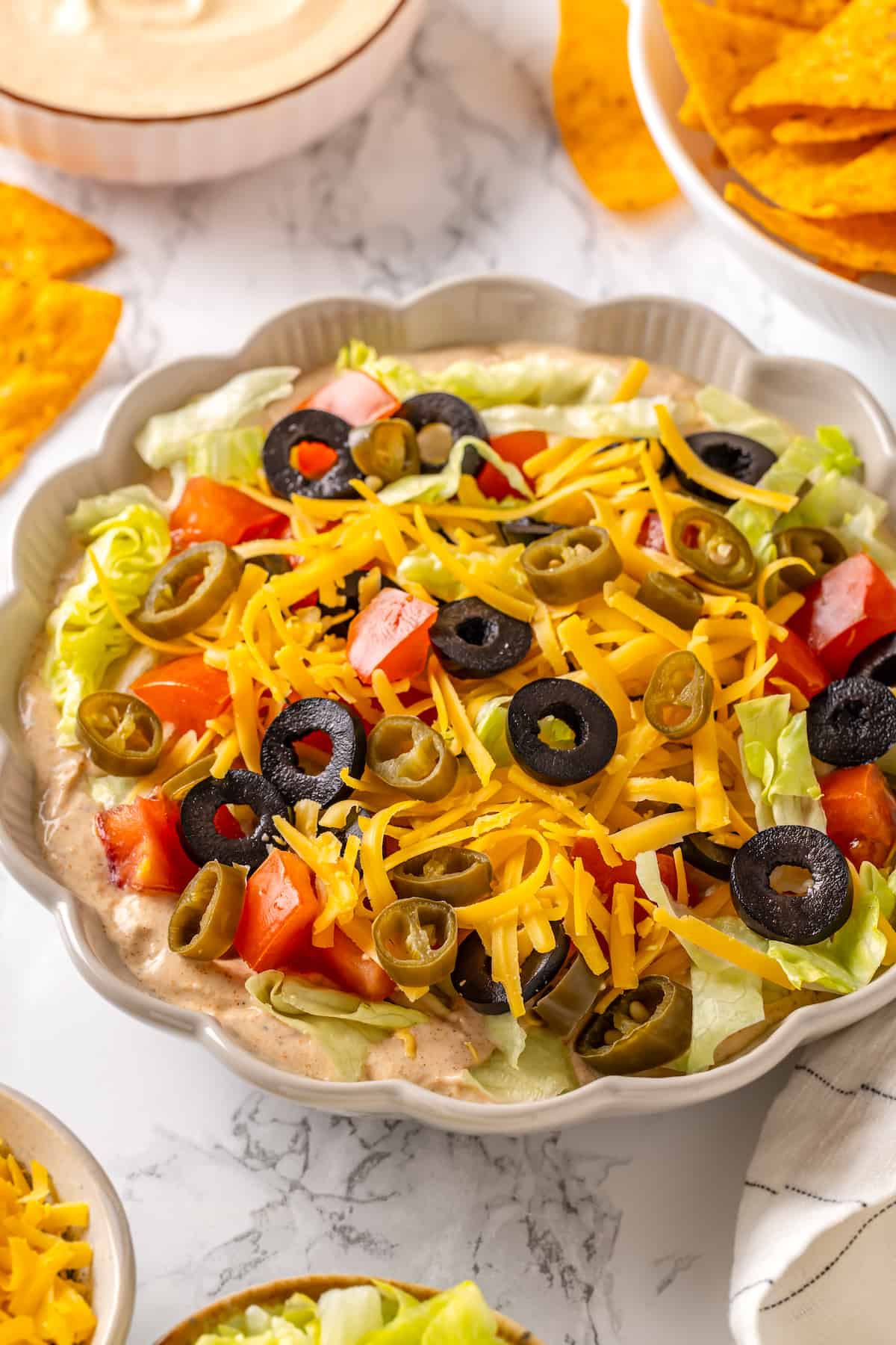 Serving bowl with vegan taco dip