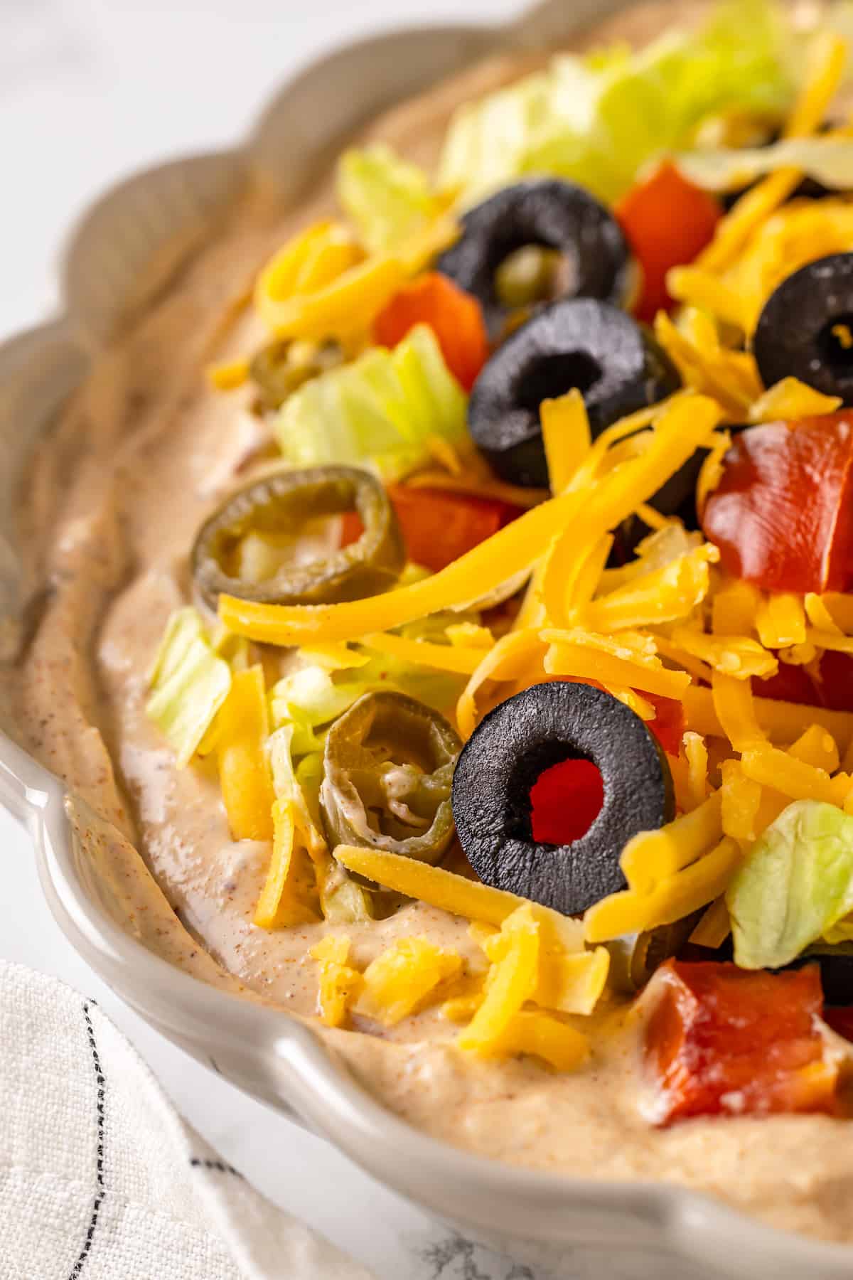 Closeup of vegan taco dip in bowl