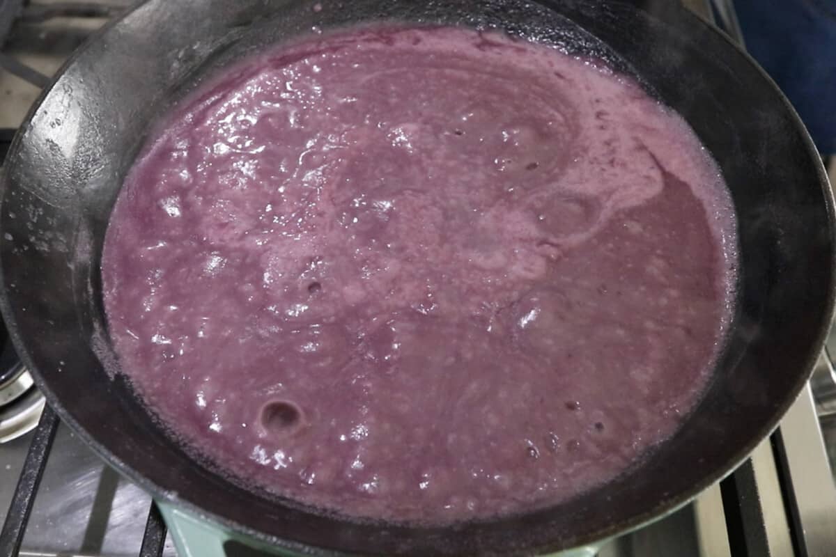 boiling ube mixture in wok