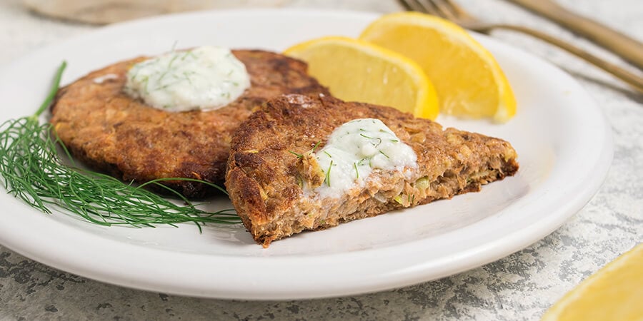 Zucchini Salmon Fritters with Lemon Dill Sauce